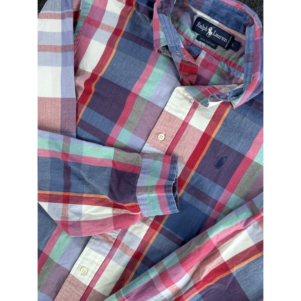 VTG Ralph Lauren Plaid Button Down Shirt Men's L Multicolor‎ Cotton